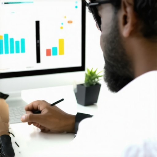 Digital marketer reviewing local SEO analytics with charts and laptop