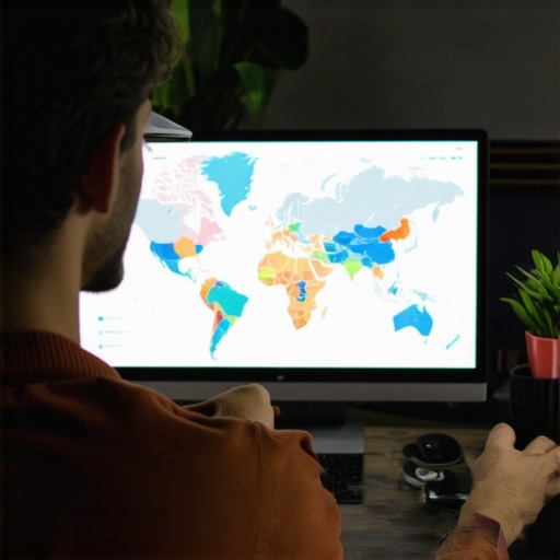 Advanced Local SEO Strategy Analysis SEO strategist analyzing maps and keywords with modern tools in an office setting