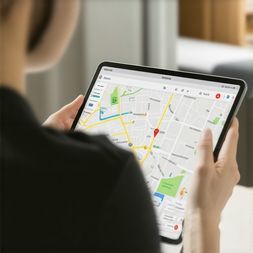 Analyzing Local Map Data for SEO Person reviewing digital map analytics on a tablet.