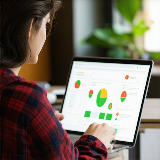 Business owner reviewing local SEO analytics and community visuals