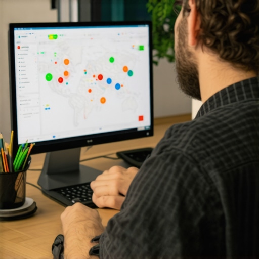 Expert analyzing local SEO metrics and maps. SEO expert reviewing local search data and map optimization strategies.