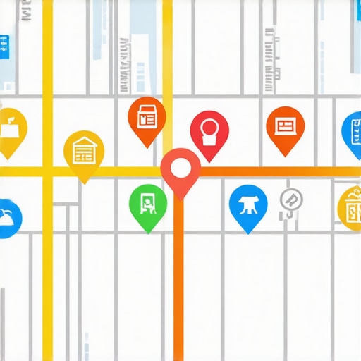Digital map showing local businesses and SEO analytics