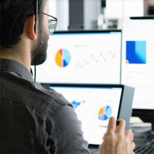 Harnessing Hyperlocal Data for Precision Targeting A person analyzing local demographic data on dual monitors with graphs and maps.