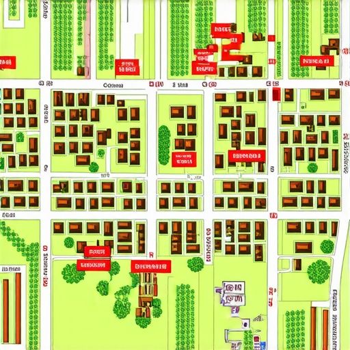 Mapping Your Local SEO Landscape A map showing local businesses and customer hotspots in a community.