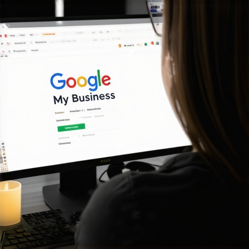 Optimizing GMB Profile for Local SEO 2024 Business owner working on Google My Business profile optimization on a laptop