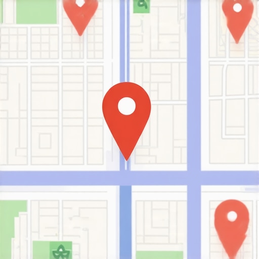Map with icons representing local SEO tactics and business locations.