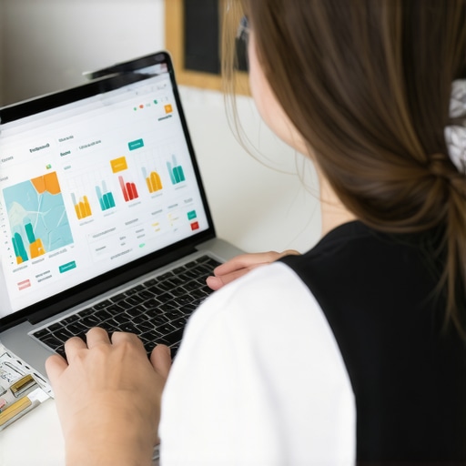 Person analyzing local SEO metrics on a laptop with maps and analytics dashboards