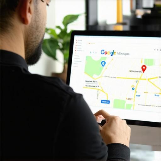 Business owner editing Google My Business profile on a computer with maps interface