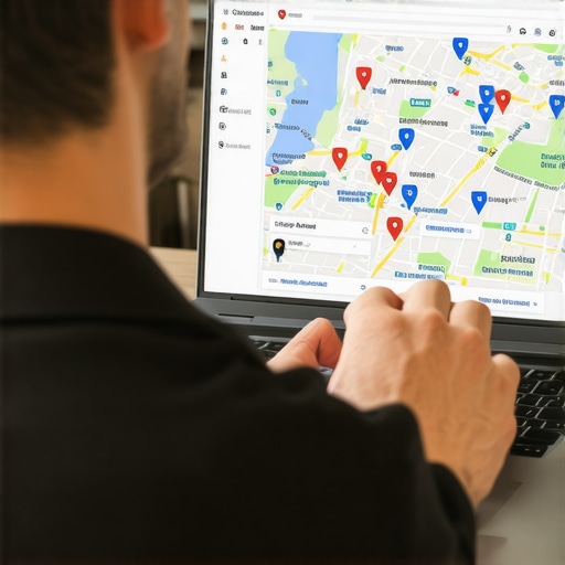 Business owner optimizing Google Maps listing on laptop