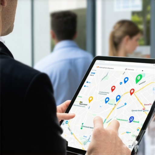 Analyzing Local Map Data for SEO Business owner reviewing map analytics for local SEO improvements.