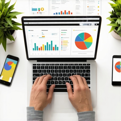 Person analyzing local SEO metrics on laptop with charts and analytics