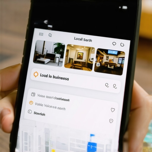 Smartphone screen showing local business profile optimized for voice search.