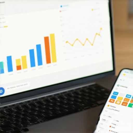 A workspace with tools and screens displaying local SEO analytics and review management