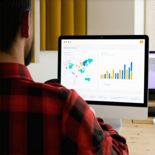 Business owner reviewing maps and SEO data on a computer for local marketing optimization.