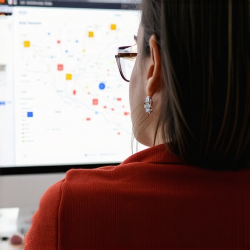 Person reviewing SEO analytics on a laptop with maps and charts