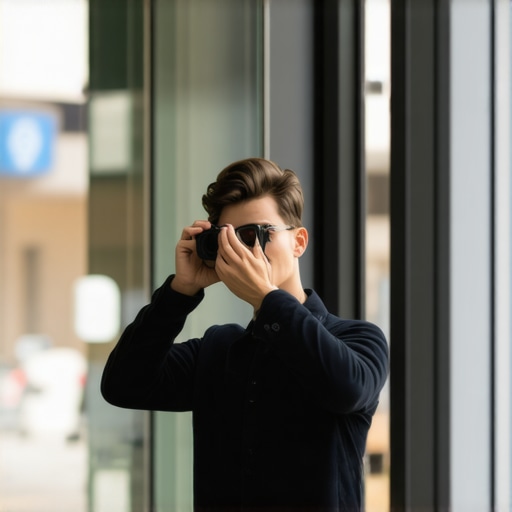 Business owner photographing storefront in daylight for Google profile