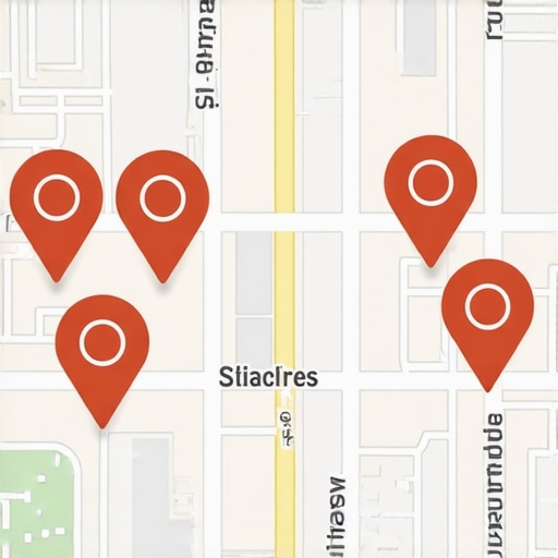 A visualization of local map optimization points emphasizing business placement and search relevance