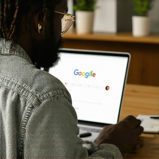 Business owner managing Google My Business profile on laptop