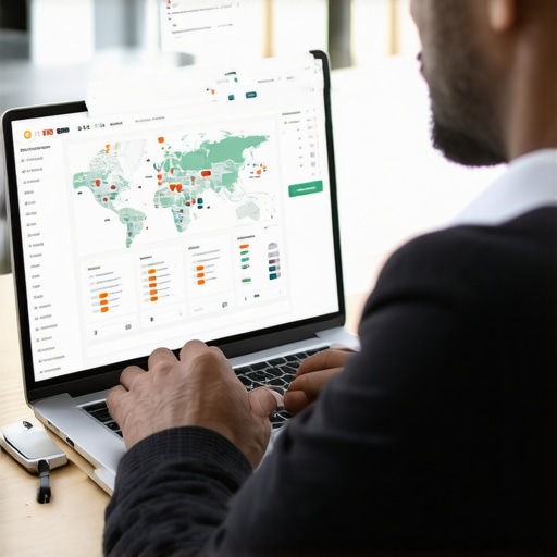 Business owner managing local SEO tools Person analyzing local SEO and map data on laptop for business optimization.