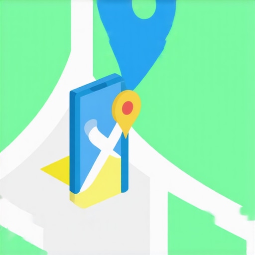 Illustration of a person optimizing local business online presence with maps, reviews, and schema markup.