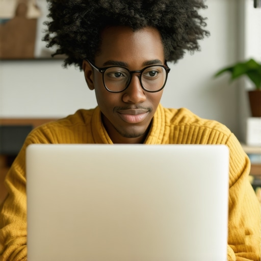 Owner editing business profile online with positive atmosphere